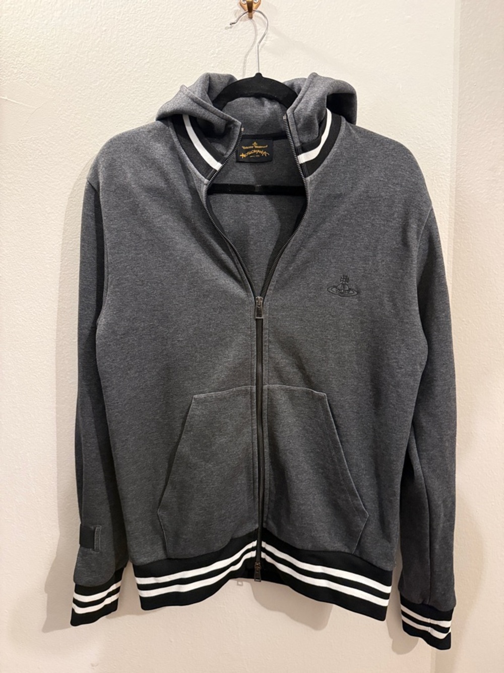 RARE Vivienne Westwood ANGLOMANIA WAR PEACE Charcoal Zip-Up Hooded Sweatshirt